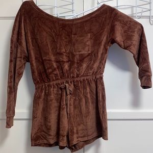 Fashion Nova Medium Brown Velour Romper Suit